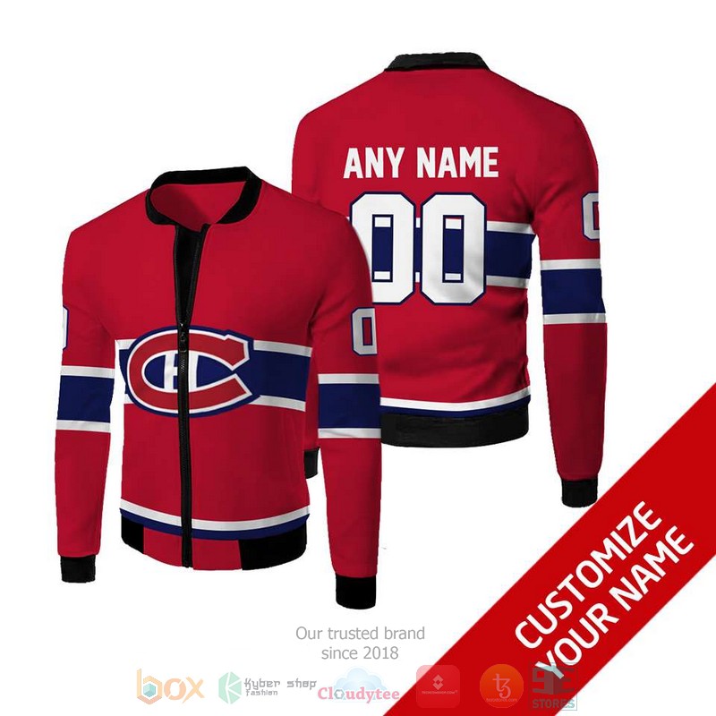 Personalized Nhl Montreal Canadiens Red Blue Custom Bomber Jacket Personalized Nhl Montreal Canadiens Red Blue Custom Bomber Jacket