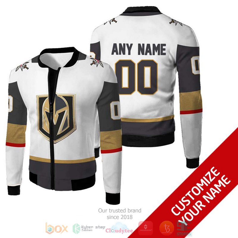 Personalized Nhl Vegas Golden Knights Custom White Grey Bomber Jacket Personalized Nhl Vegas Golden Knights Custom White Grey Bomber Jacket