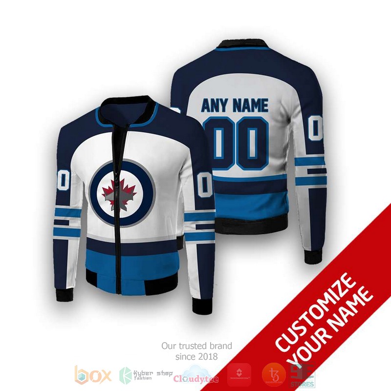 Personalized Nhl Winnipeg Jets Blue White Custom Bomber Jacket Personalized Nhl Winnipeg Jets Blue White Custom Bomber Jacket