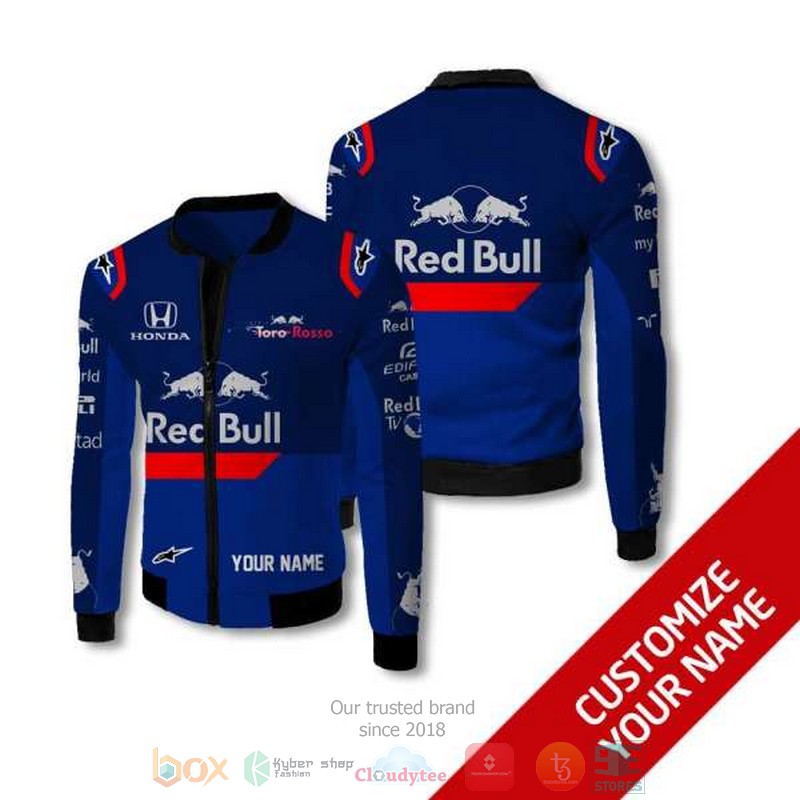 Personalized Red Bull Honda Blue Custom Bomber Jacket Personalized Red Bull Honda Blue Custom Bomber Jacket