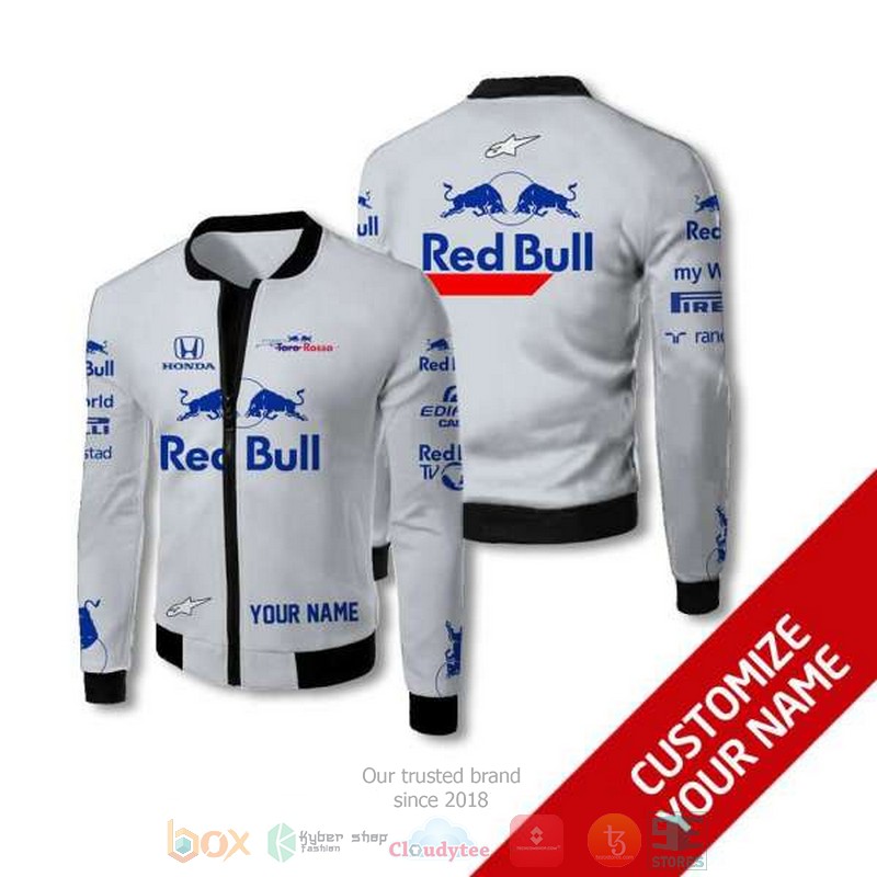 Personalized Red Bull Honda Grey Custom Bomber Jacket Personalized Red Bull Honda Grey Custom Bomber Jacket