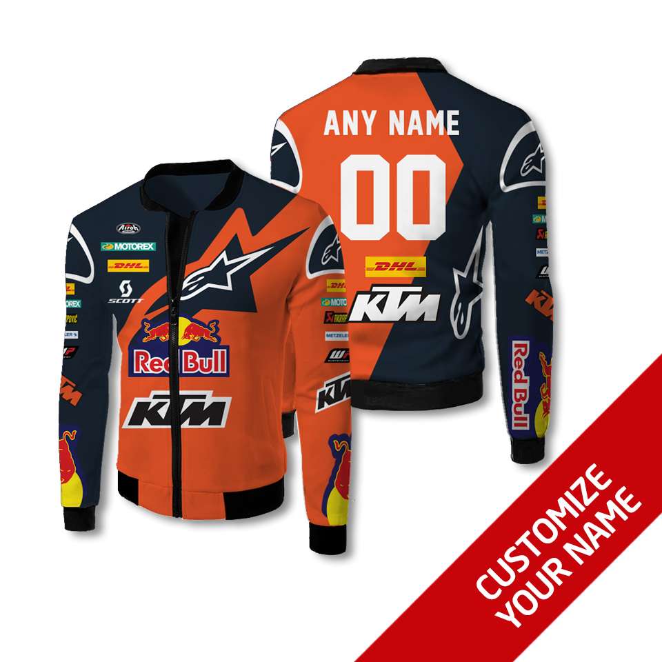 Personalized Red Bull Ktm Orange Blue Custom Bomber Jacket Personalized Red Bull Ktm Orange Blue Custom Bomber Jacket