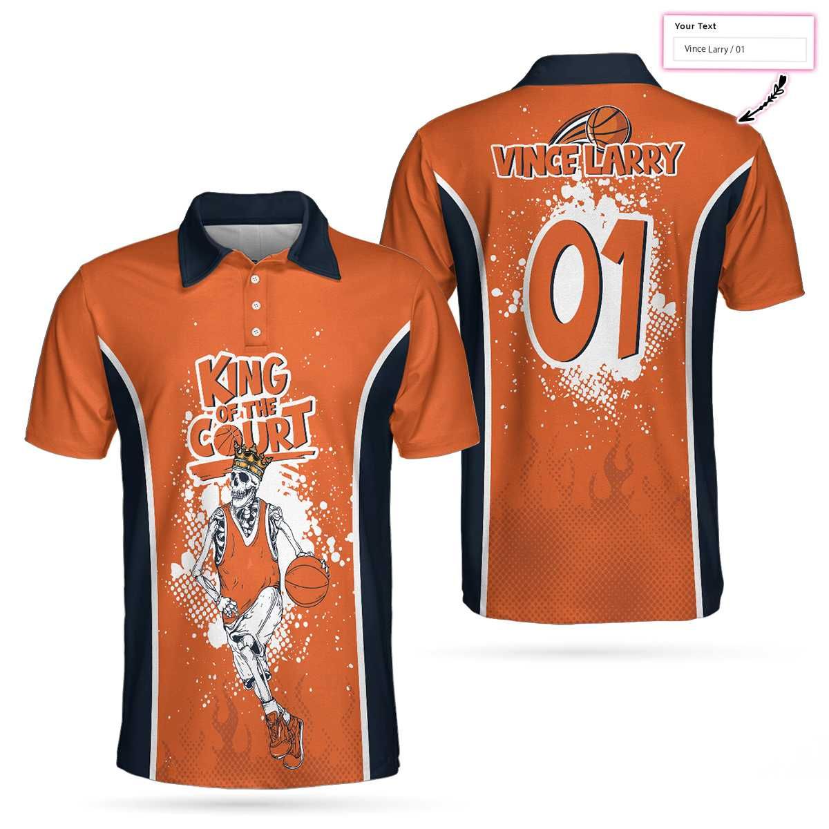Personalized Skull King Of The Court Basketball Custom Name Number Polo Shirt #V Personalized Skull King Of The Court Basketball Custom Name Number Polo Shirt #V