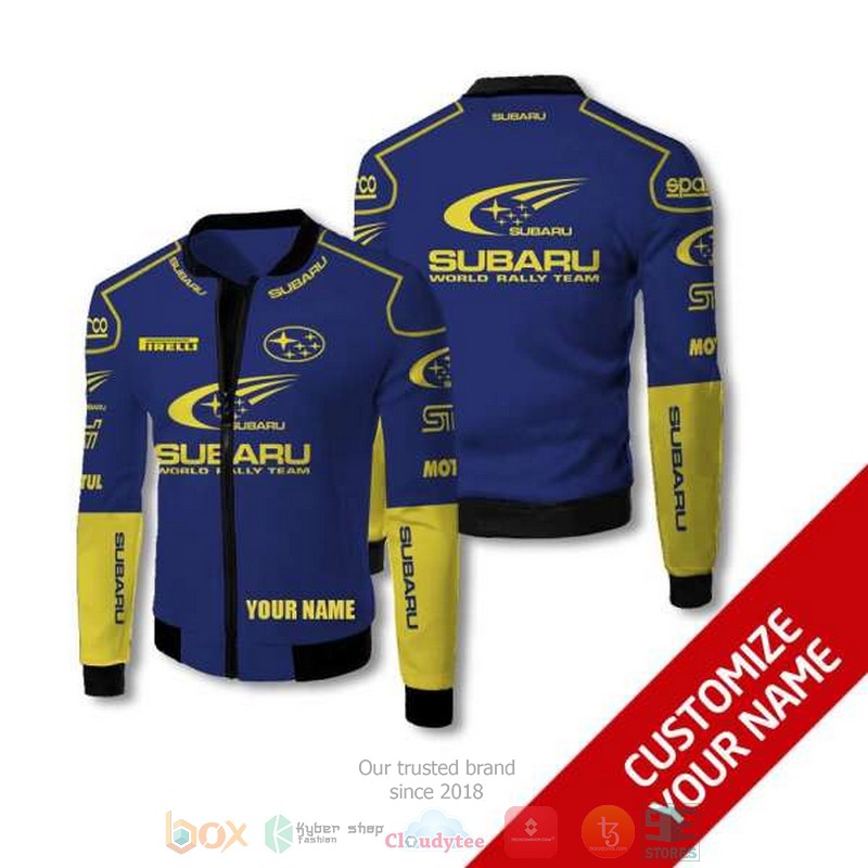 Personalized Subaru World Rally Team Blue Custom Bomber Jacket Personalized Subaru World Rally Team Blue Custom Bomber Jacket