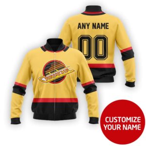 Personalized Vancouver Canucks Yellow Black Nhl Custom Bomber Jacket