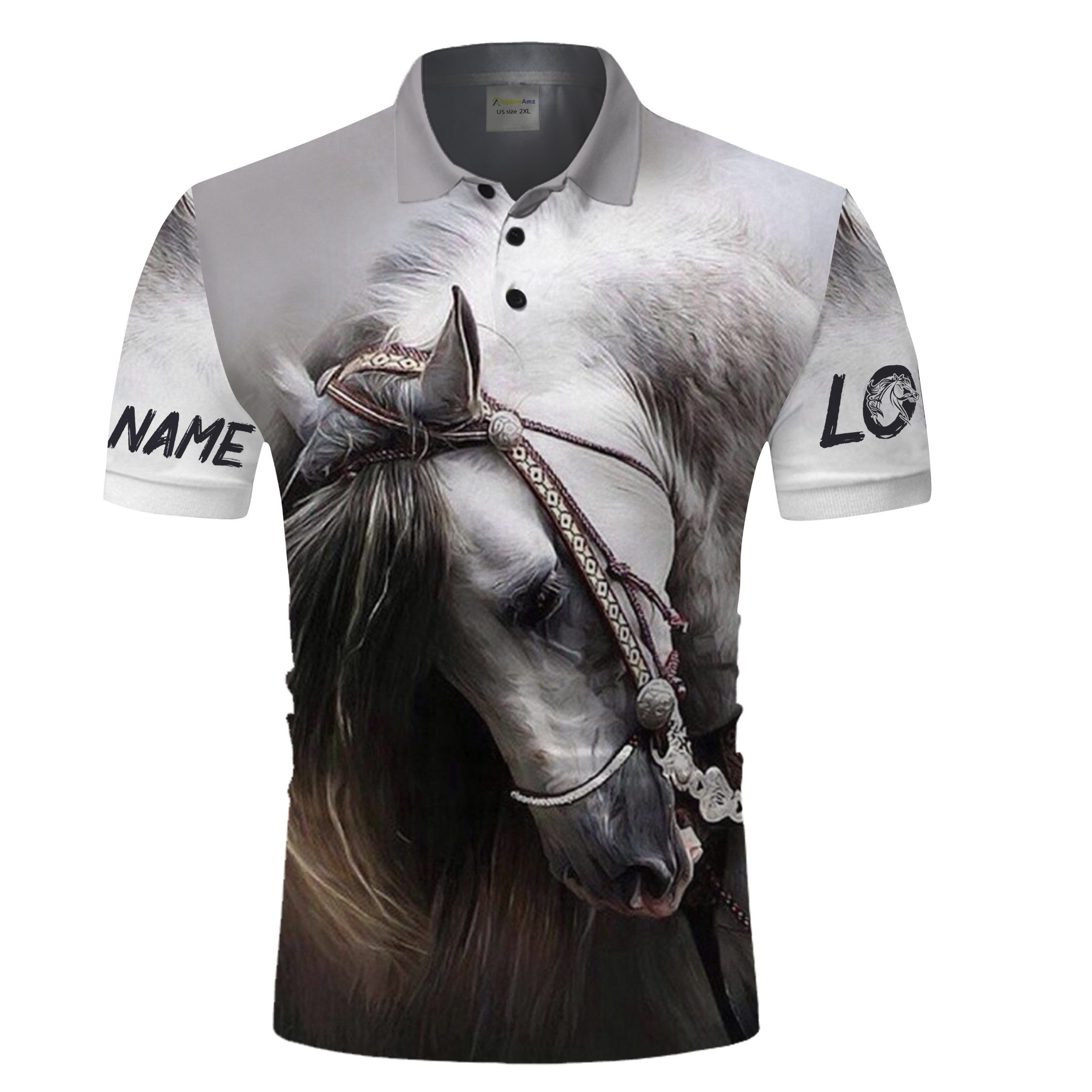 Personalized White Horse 3D All Over Printed Polo Shirt Personalized White Horse 3D All Over Printed Polo Shirt