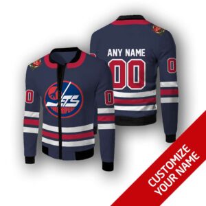 Personalized Winnipeg Jets Nhl Blue White Custom Bomber Jacket