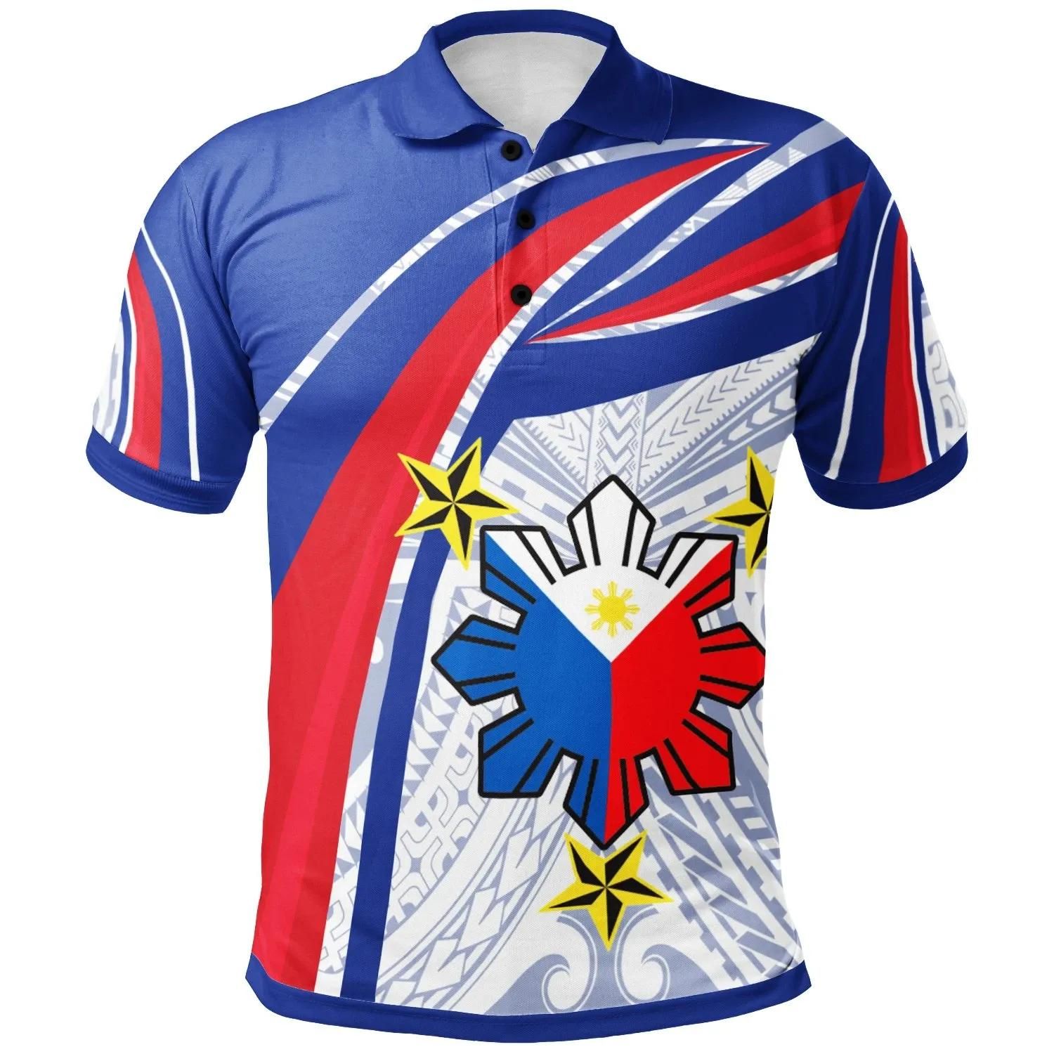 Philippines Polo Shirt - Polynesian Pattern With Flag - BN20 Philippines Polo Shirt - Polynesian Pattern With Flag - BN20