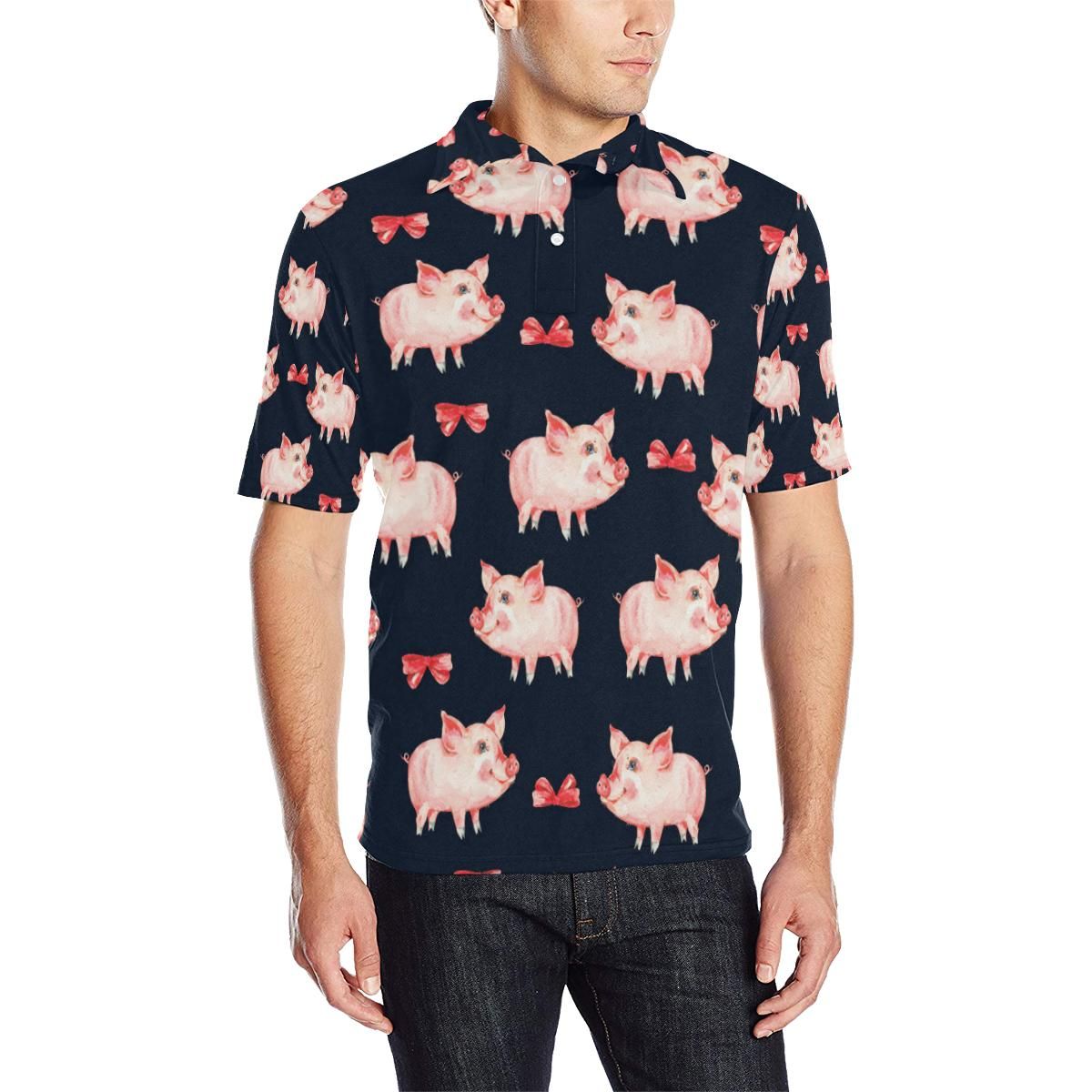 Pig Cute Pattern Print Design 02 Men Polo Shirt Pig Cute Pattern Print Design 02 Men Polo Shirt