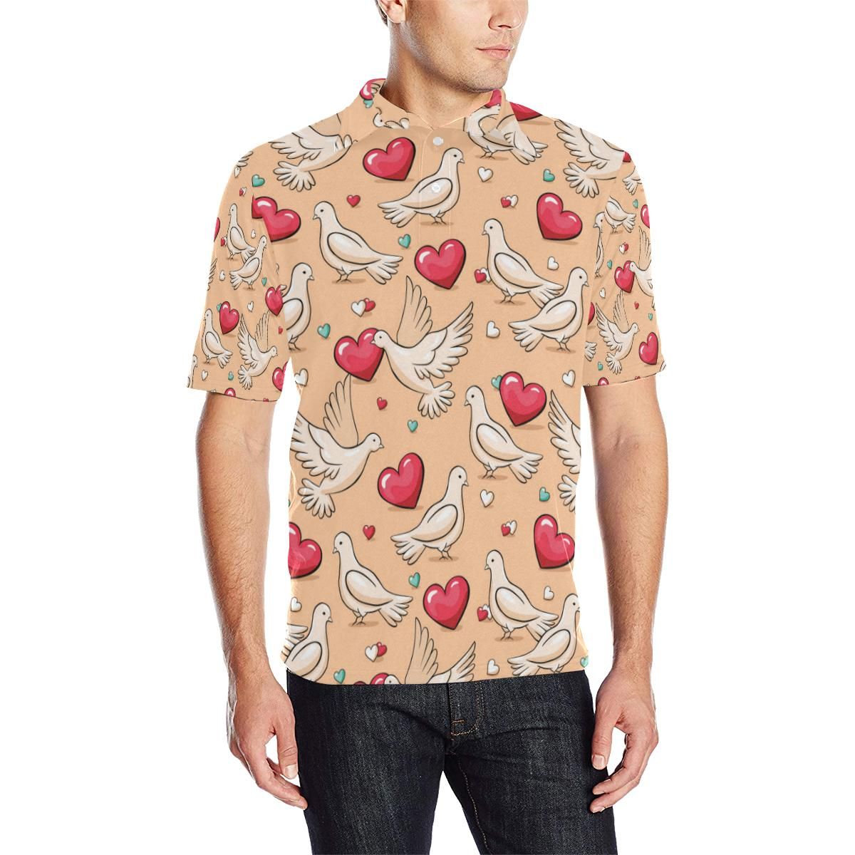 Pigeon Heart Pattern Print Design 04 Men Polo Shirt Pigeon Heart Pattern Print Design 04 Men Polo Shirt