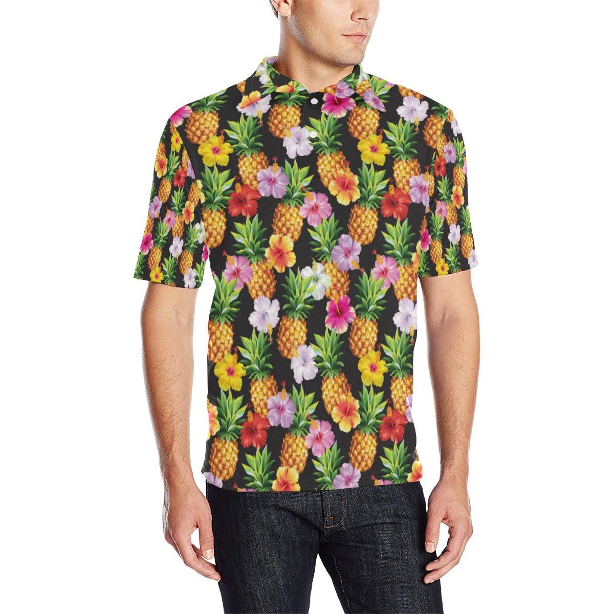 Pineapple Hibiscus Men Polo Shirt Pineapple Hibiscus Men Polo Shirt