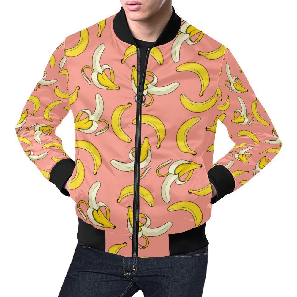 Pink Banana Pattern Print Mens Bomber Jacket Pink Banana Pattern Print Mens Bomber Jacket