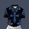 Pink Blue Hologram Mandala Cross 3D Aop Polo Shirt