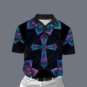 Pink Blue Hologram Mandala Cross 3D Aop Polo Shirt
