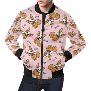 Pink Corgi Pattern Print Mens Bomber Jacket