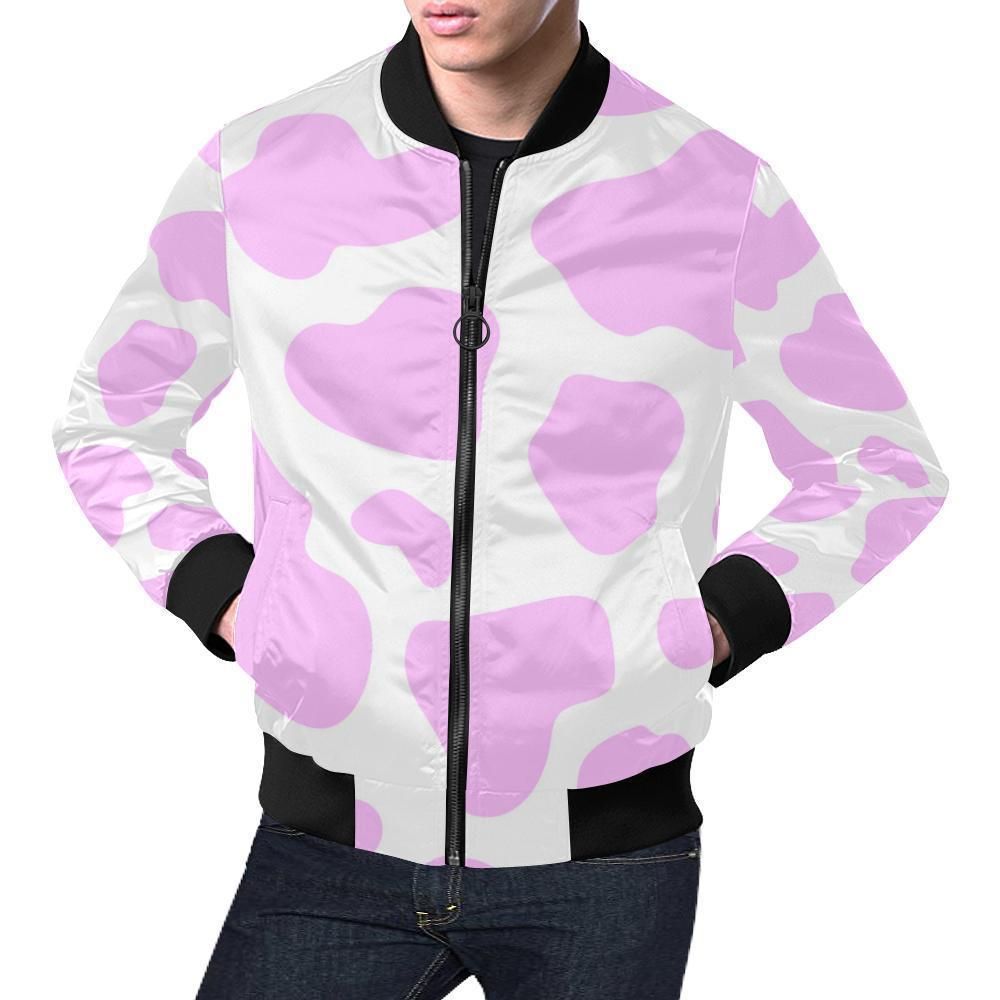 Pink Cow Pattern Print Mens Bomber Jacket Pink Cow Pattern Print Mens Bomber Jacket