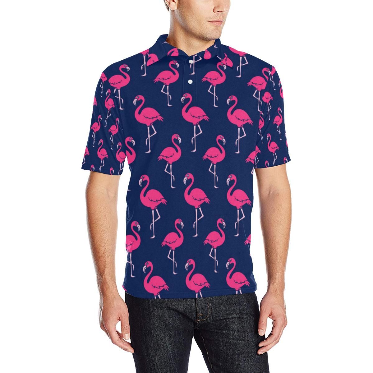 Pink Flamingo Pattern Men Polo Shirt Pink Flamingo Pattern Men Polo Shirt
