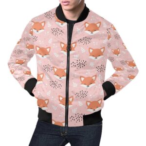 Pink Fox Pattern Print Mens Bomber Jacket