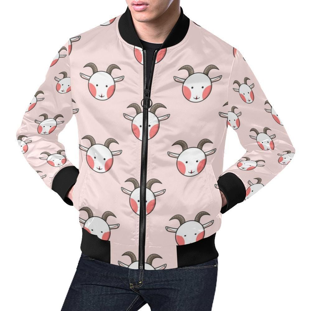 Pink Goat Sheep Pattern Print Mens Bomber Jacket Pink Goat Sheep Pattern Print Mens Bomber Jacket