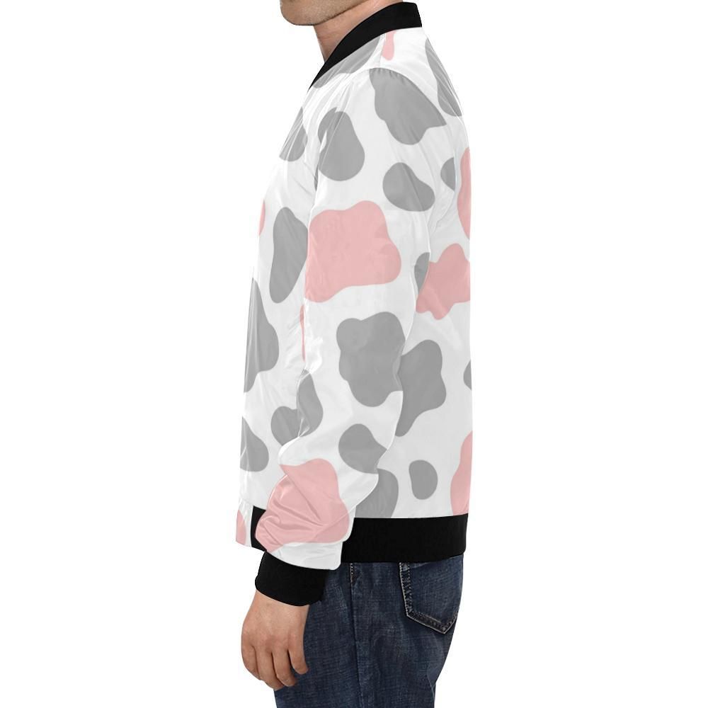 Pink-Gray-Cow-Pattern-Print-Mens-Bomber-Jacket-1