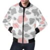 Pink Gray Cow Pattern Print Mens Bomber Jacket