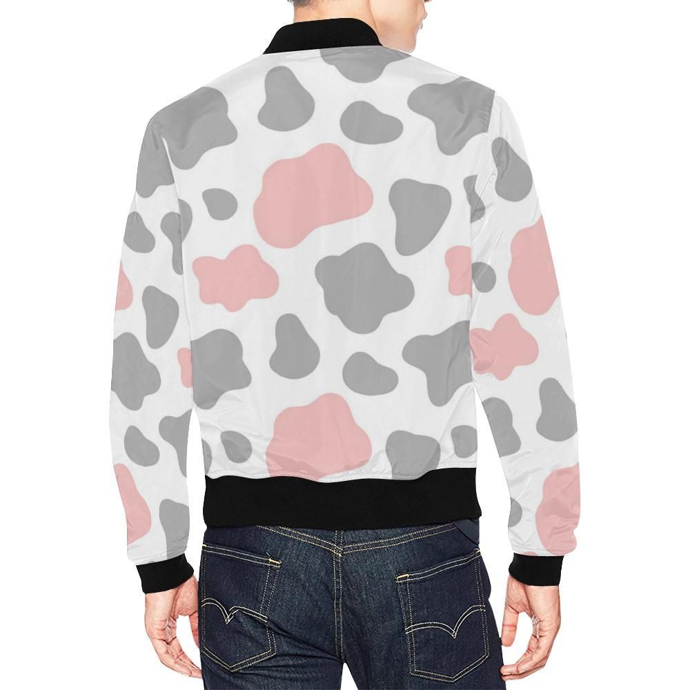 Pink-Gray-Cow-Pattern-Print-Mens-Bomber-Jacket-2
