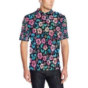 Pink Hibiscus Hawaiian Flower Men Polo Shirt