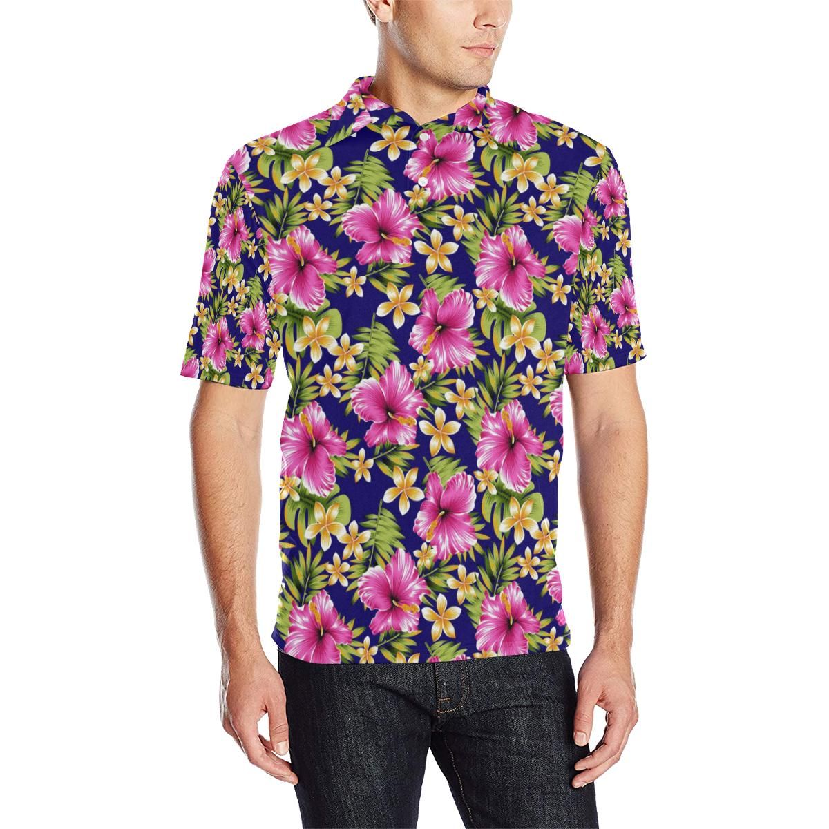 Pink Hibiscus Pattern Print Design Hb027 Men Polo Shirt Pink Hibiscus Pattern Print Design Hb027 Men Polo Shirt