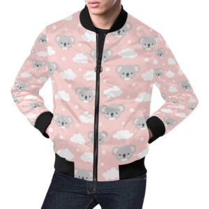 Pink Koala Pattern Print Mens Bomber Jacket