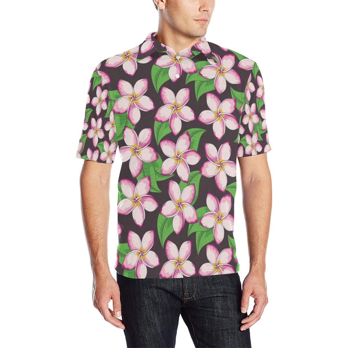 Pink Plumeria Pattern Print Design Pm019 Men Polo Shirt Pink Plumeria Pattern Print Design Pm019 Men Polo Shirt