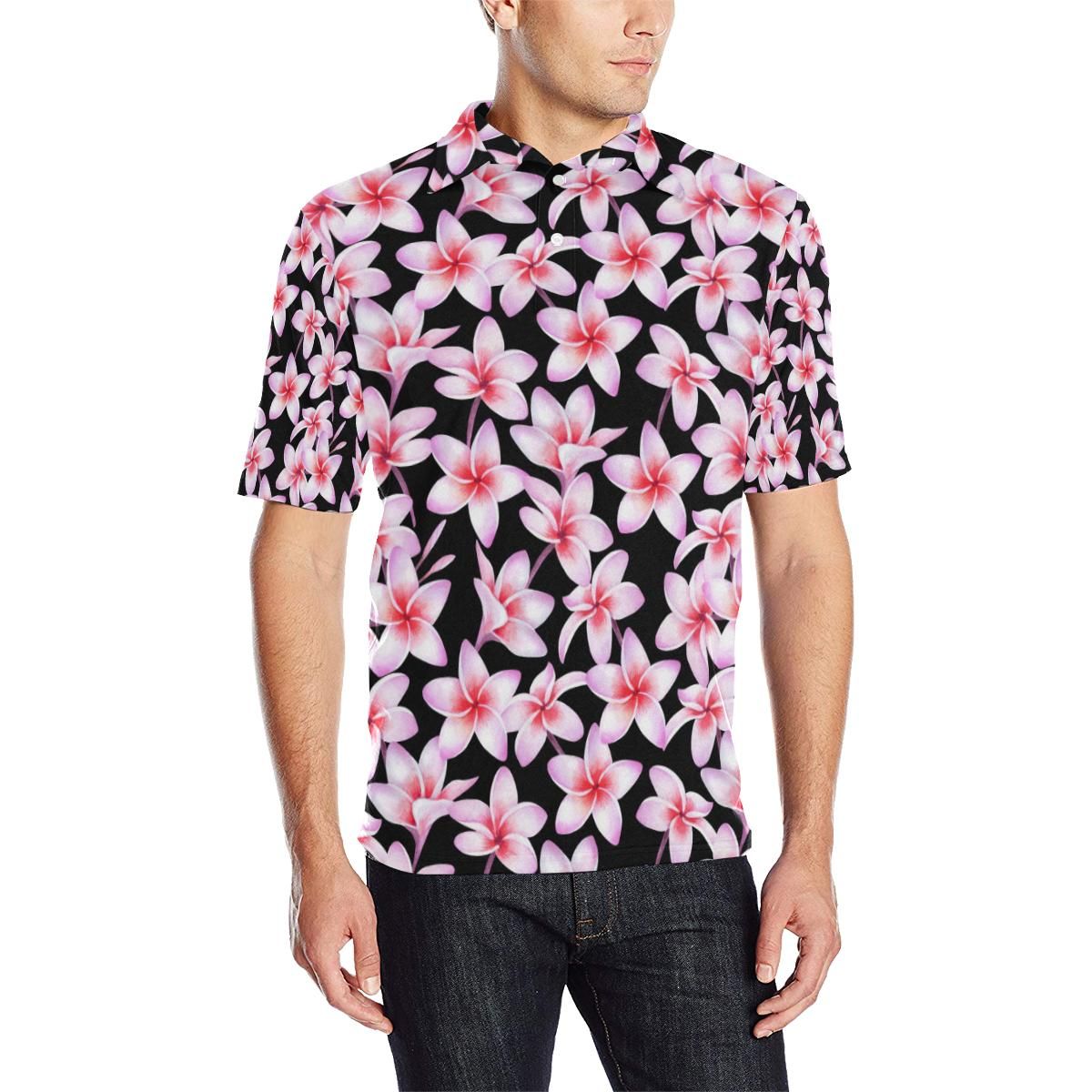 Pink Plumeria Pattern Print Design Pm09 Men Polo Shirt Pink Plumeria Pattern Print Design Pm09 Men Polo Shirt