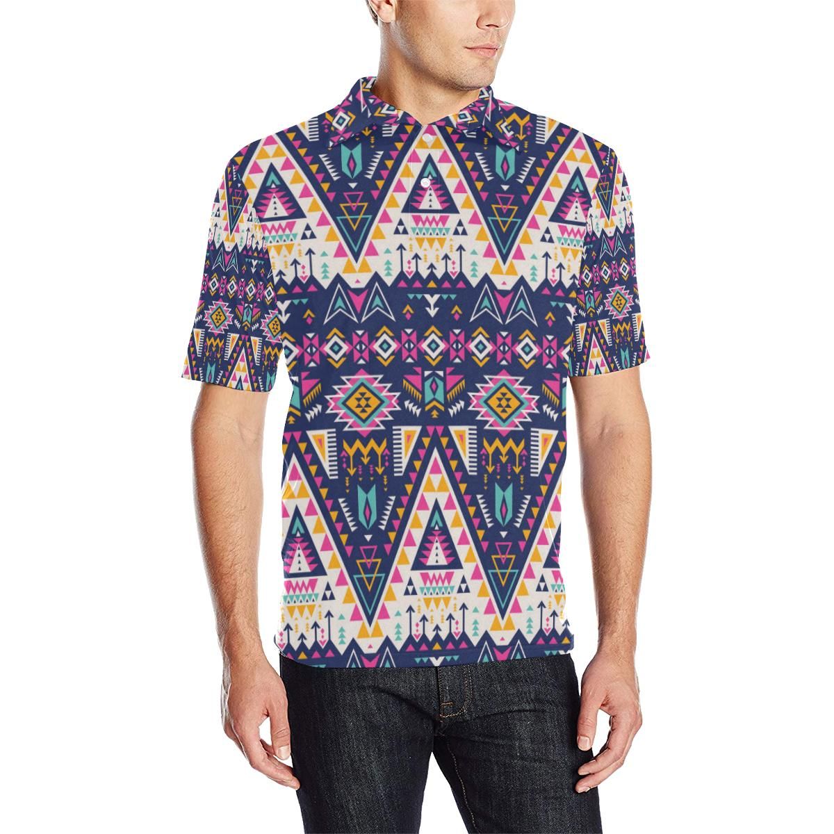 Pink Tribal Aztec Native American Men Polo Shirt Pink Tribal Aztec Native American Men Polo Shirt