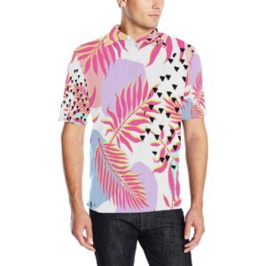 Pink Tropical Palm Leaves Men Polo Shirt