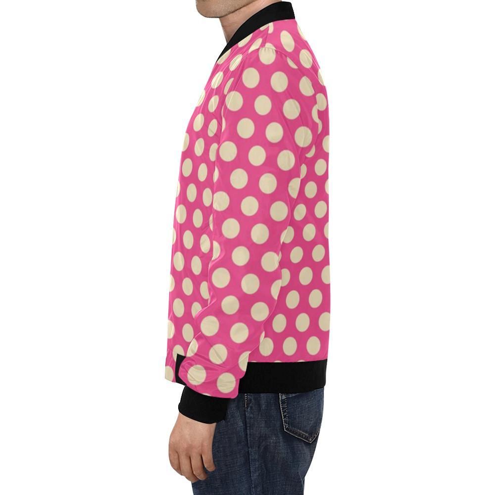 Pink-White-Polka-dot-Pattern-Print-Mens-Bomber-Jacket-1