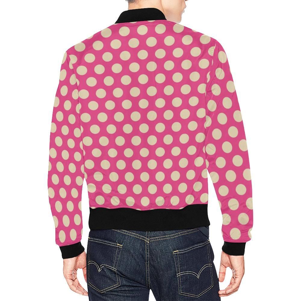 Pink-White-Polka-dot-Pattern-Print-Mens-Bomber-Jacket-2