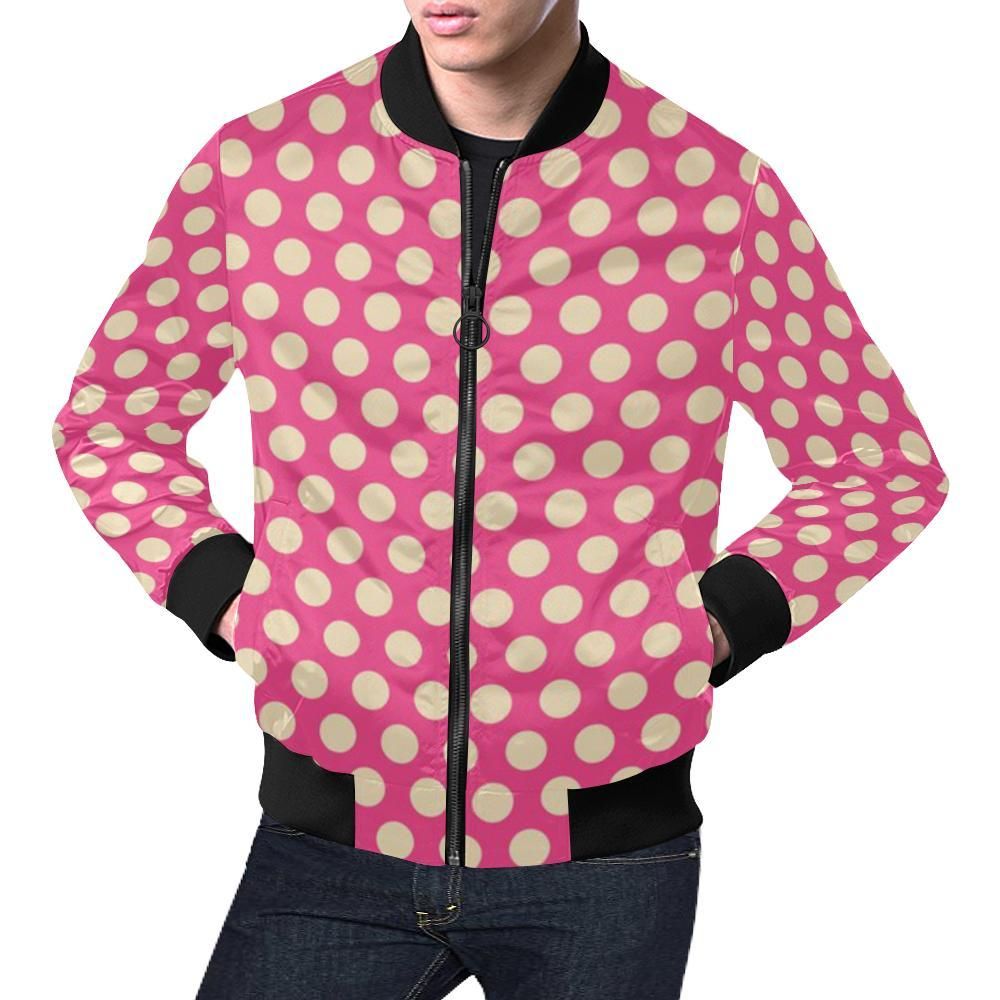 Pink White Polka dot Pattern Print Mens Bomber Jacket Pink White Polka dot Pattern Print Mens Bomber Jacket