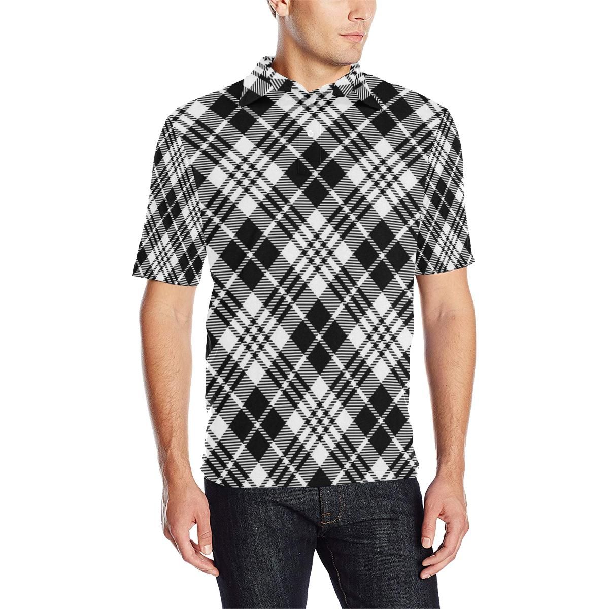 Plaid Black White Pattern Print Design A02 Men Polo Shirt Plaid Black White Pattern Print Design A02 Men Polo Shirt