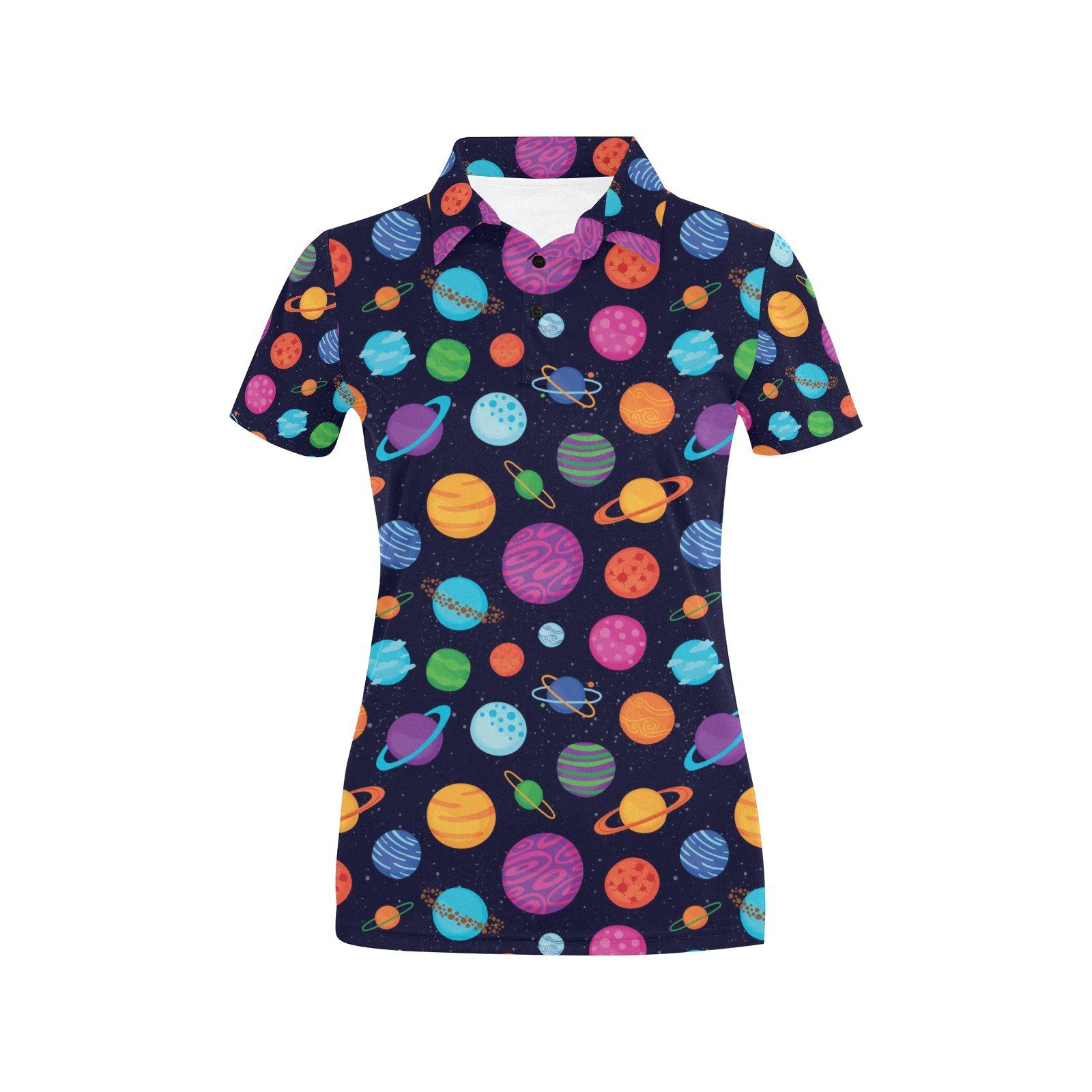 Planet Multicolor Print Design Lks302 Women'S Polo Shirt Planet Multicolor Print Design Lks302 Women'S Polo Shirt