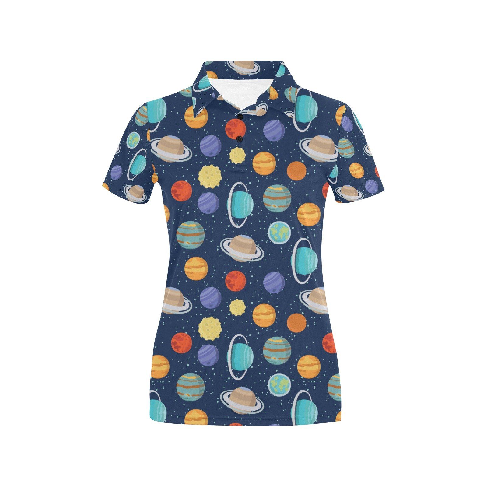 Planet With Star Print Design Lks303 Women'S Polo Shirt Planet With Star Print Design Lks303 Women'S Polo Shirt