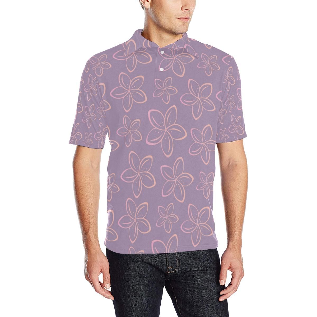 Plumeria Pattern Print Design A01 Men Polo Shirt Plumeria Pattern Print Design A01 Men Polo Shirt