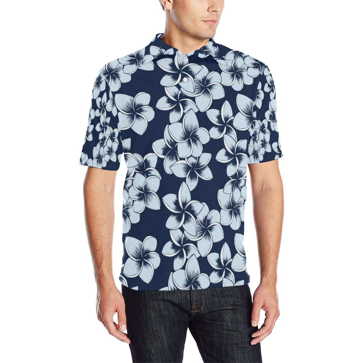 Plumeria Pattern Print Design A02 Men Polo Shirt Plumeria Pattern Print Design A02 Men Polo Shirt