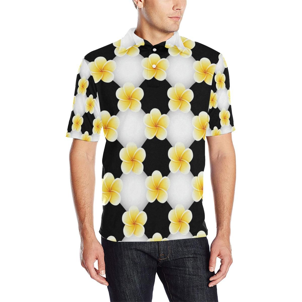 Plumeria Pattern Print Design A04 Men Polo Shirt Plumeria Pattern Print Design A04 Men Polo Shirt