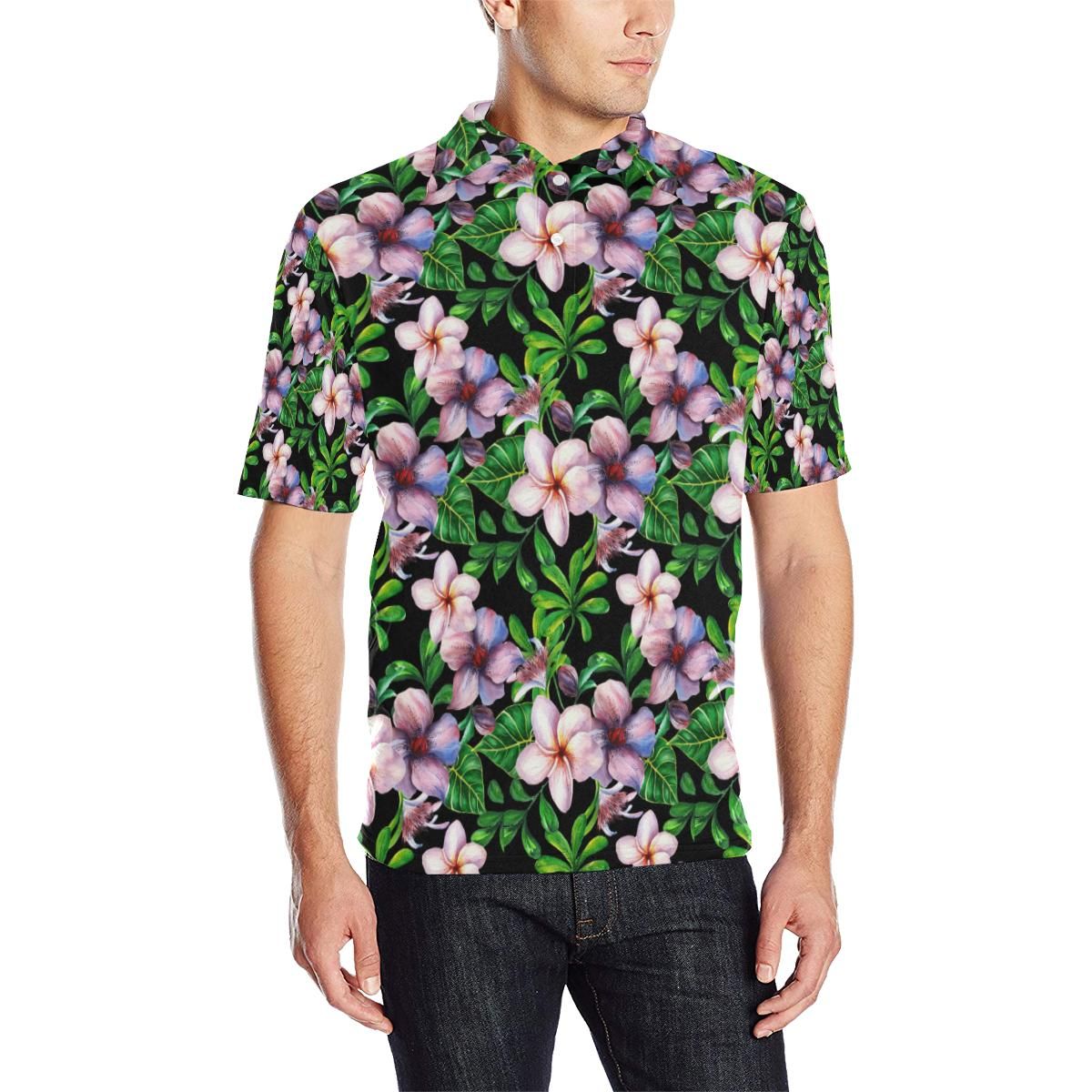 Plumeria Pattern Print Design Pm01 Men Polo Shirt Plumeria Pattern Print Design Pm01 Men Polo Shirt
