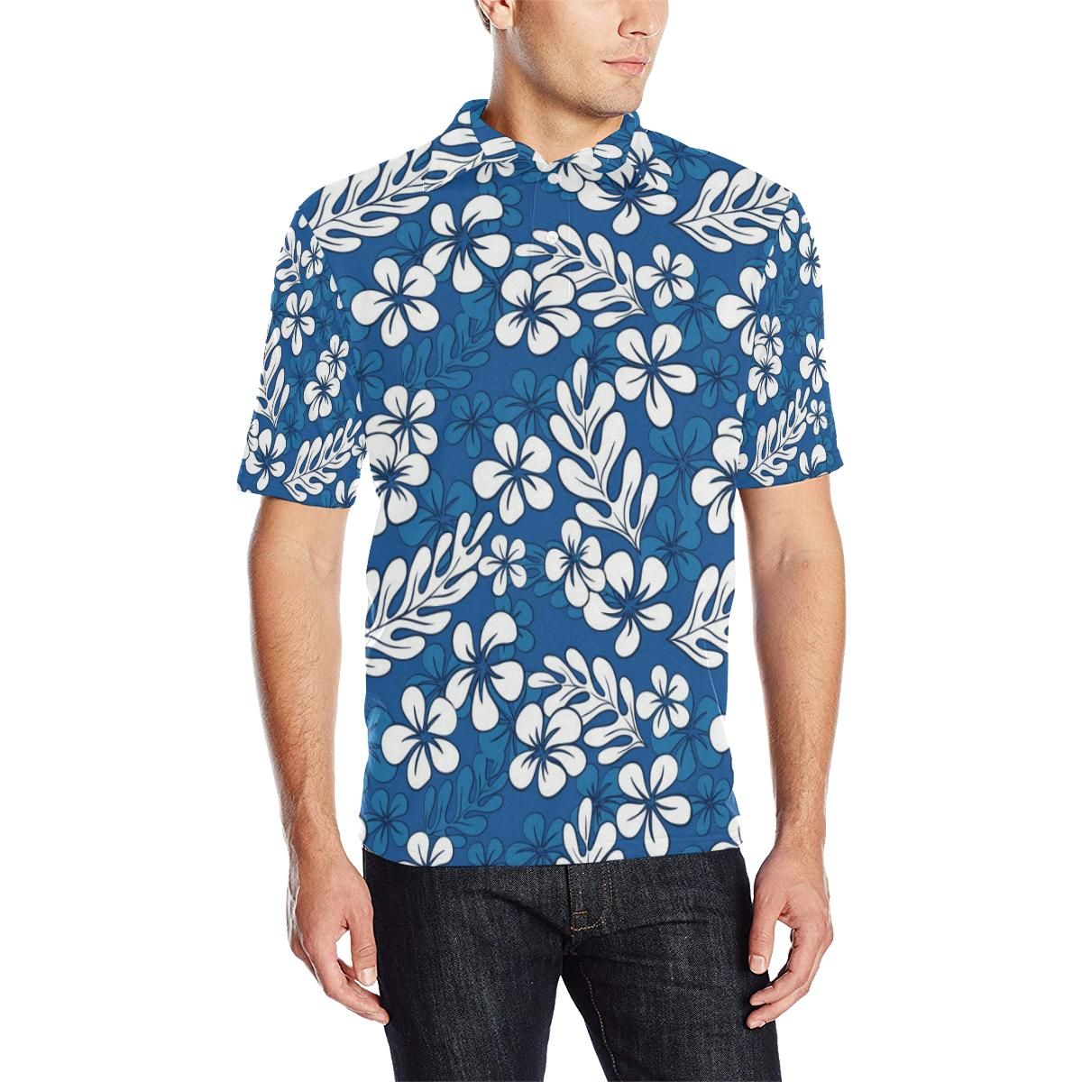 Plumeria Pattern Print Design Pm015 Men Polo Shirt Plumeria Pattern Print Design Pm015 Men Polo Shirt