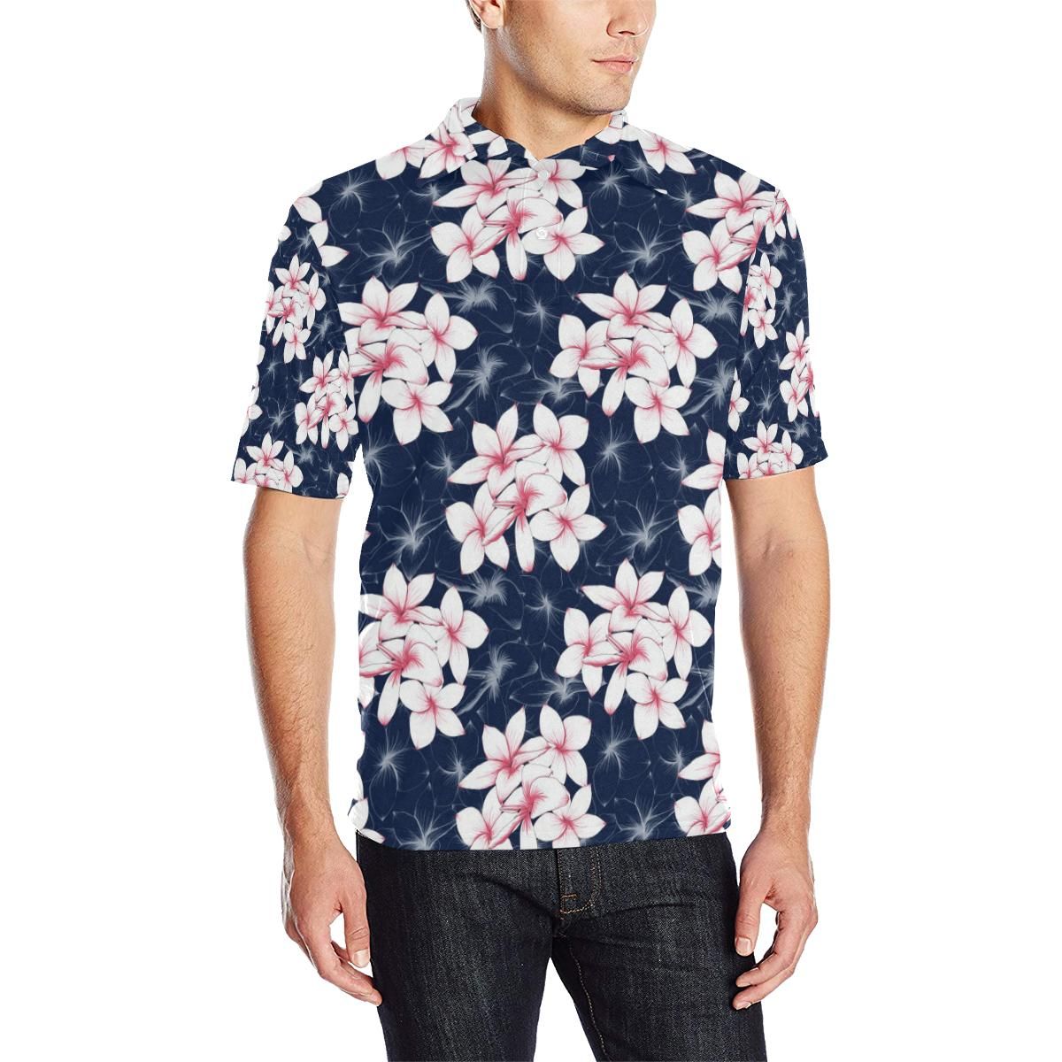 Plumeria Pattern Print Design Pm017 Men Polo Shirt Plumeria Pattern Print Design Pm017 Men Polo Shirt