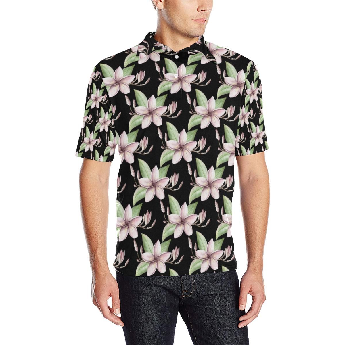 Plumeria Pattern Print Design Pm02 Men Polo Shirt Plumeria Pattern Print Design Pm02 Men Polo Shirt