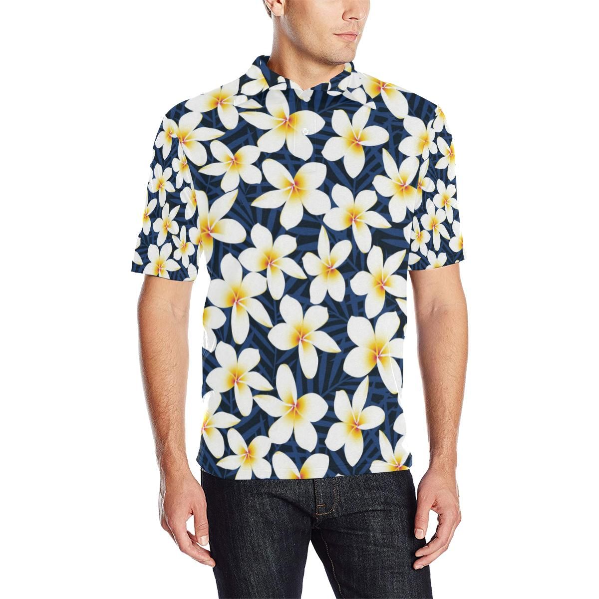 Plumeria Pattern Print Design Pm026 Men Polo Shirt Plumeria Pattern Print Design Pm026 Men Polo Shirt