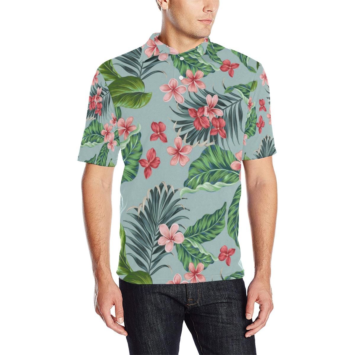 Plumeria Pattern Print Design Pm027 Men Polo Shirt Plumeria Pattern Print Design Pm027 Men Polo Shirt