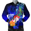 Pohnpei Custom Personalised Men's Bomber Jacket - Humpback Whale with Tropical Flowers (Blue)- BN18 Bomber Jacket