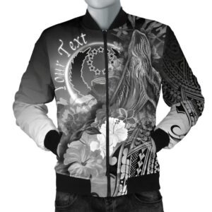 Pohnpei Custom Personalised Men's Bomber Jacket - Humpback Whale with Tropical Flowers (White)- BN18 Bomber Jacket